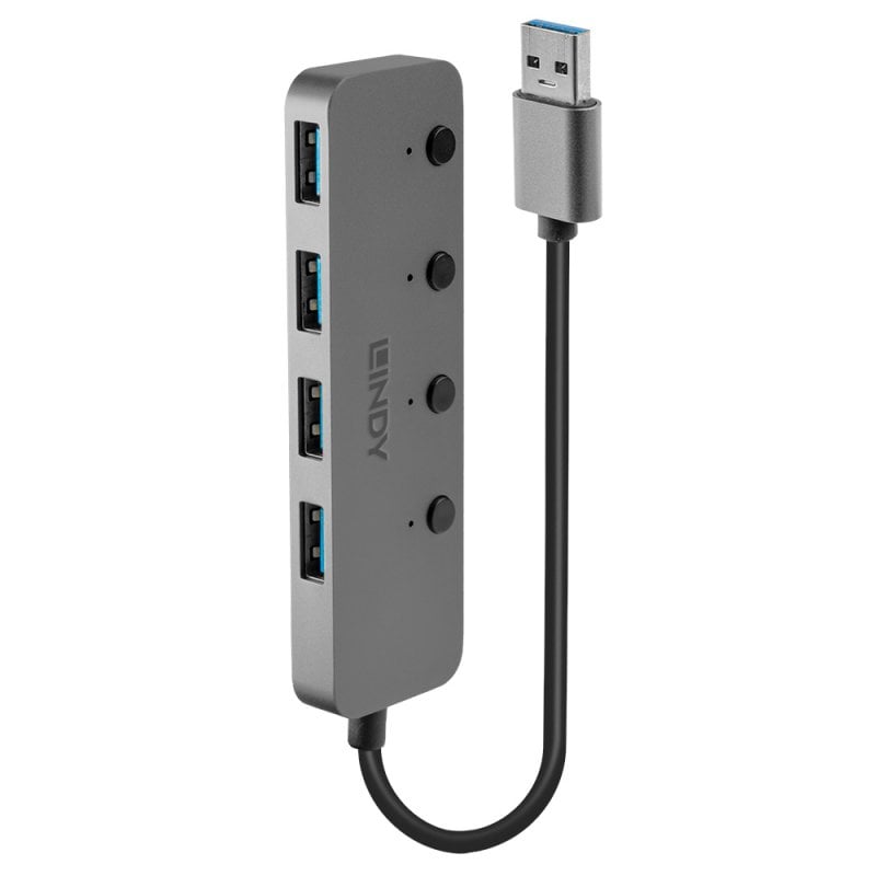 Lindy 4 Port USB 3.0 Hub with On/Off Switches | 43309 USB Hub & Docking Station Lindy
