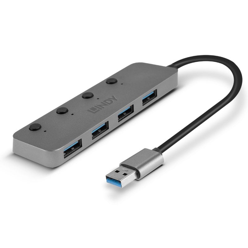 Lindy 4 Port USB 3.0 Hub with On/Off Switches | 43309 USB Hub & Docking Station Lindy