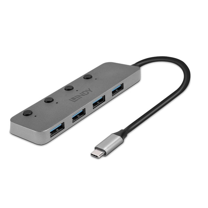 Lindy 4 Port USB 3.2 Type C Hub with On/Off Switches | 43383 USB Hub & Docking Station Lindy