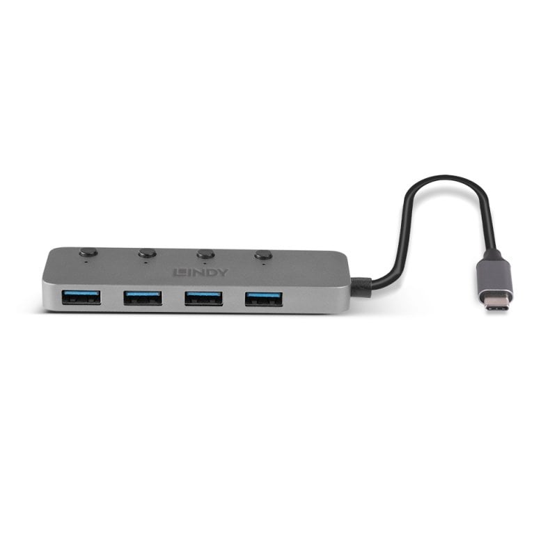 Lindy 4 Port USB 3.2 Type C Hub with On/Off Switches | 43383 USB Hub & Docking Station Lindy