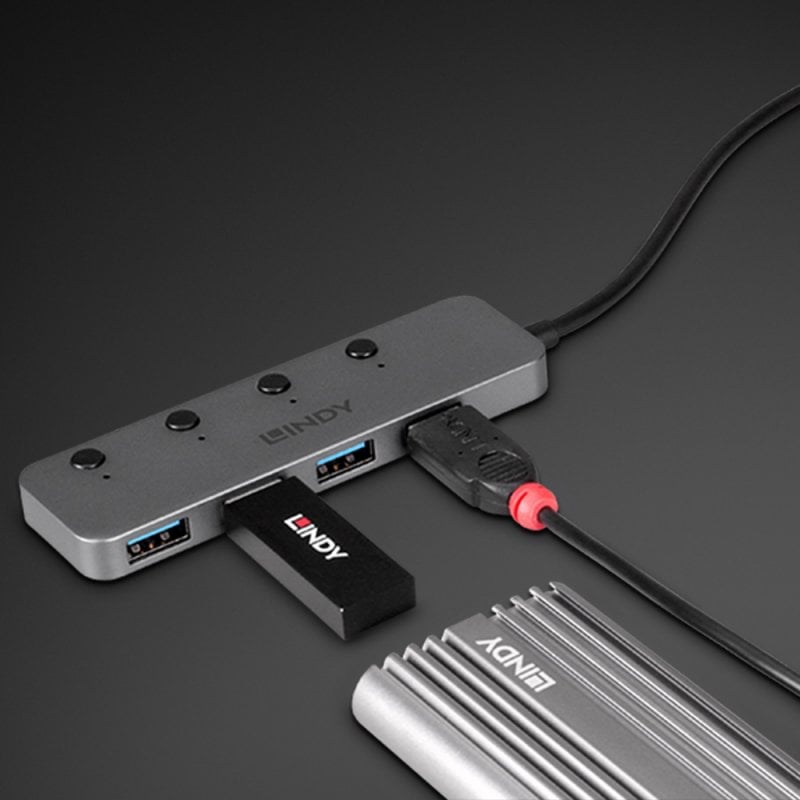 Lindy 4 Port USB 3.2 Type C Hub with On/Off Switches | 43383 USB Hub & Docking Station Lindy
