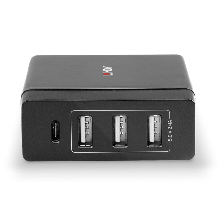 Lindy 4 Port USB Type C & A Smart Charger with Power Delivery, 72W | 73329 Smart Device Chargers Lindy