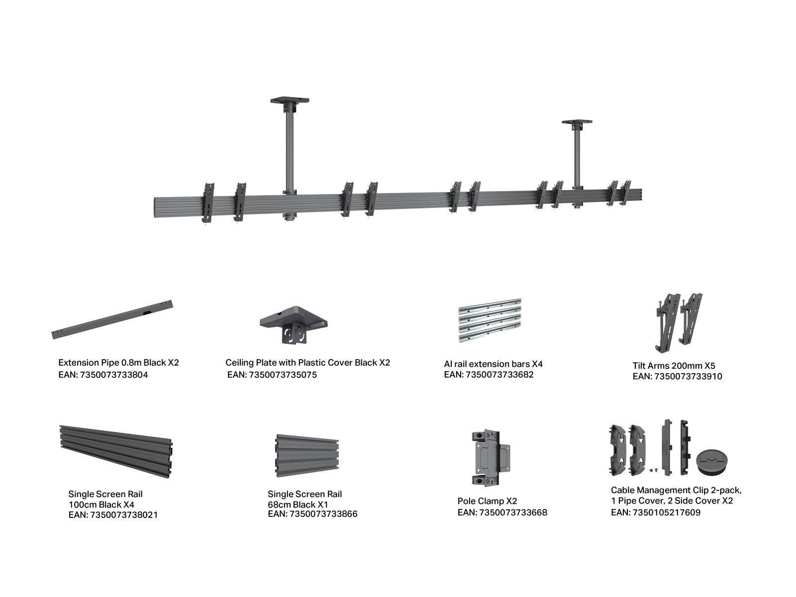 Multibrackets M Menu Board Pro 5-Screen Ceiling Mount For 32"-43" Screen | VESA 200x200 Ceiling Mount Bracket Multibrackets