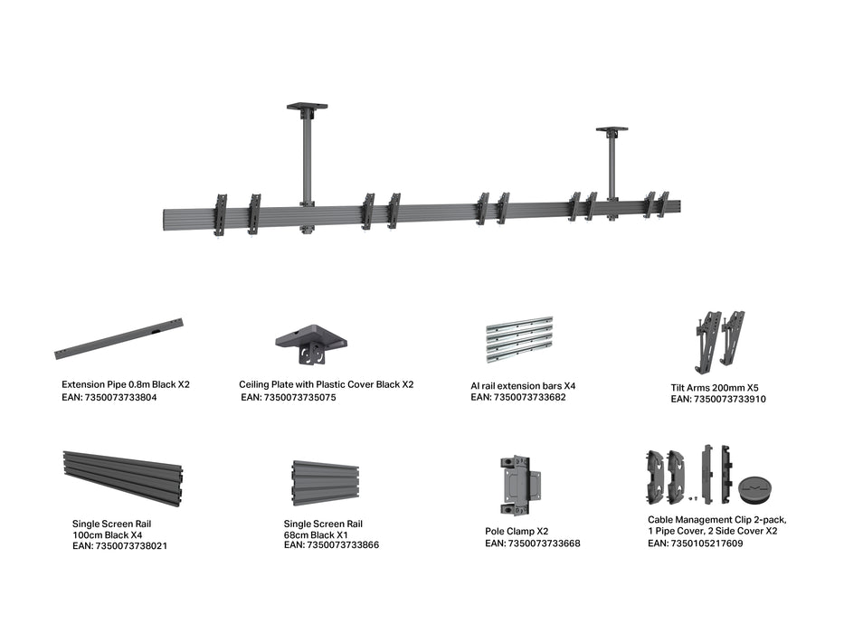 Multibrackets M Menu Board Pro 5-Screen Ceiling Mount For 32"-43" Screen | VESA 200x200