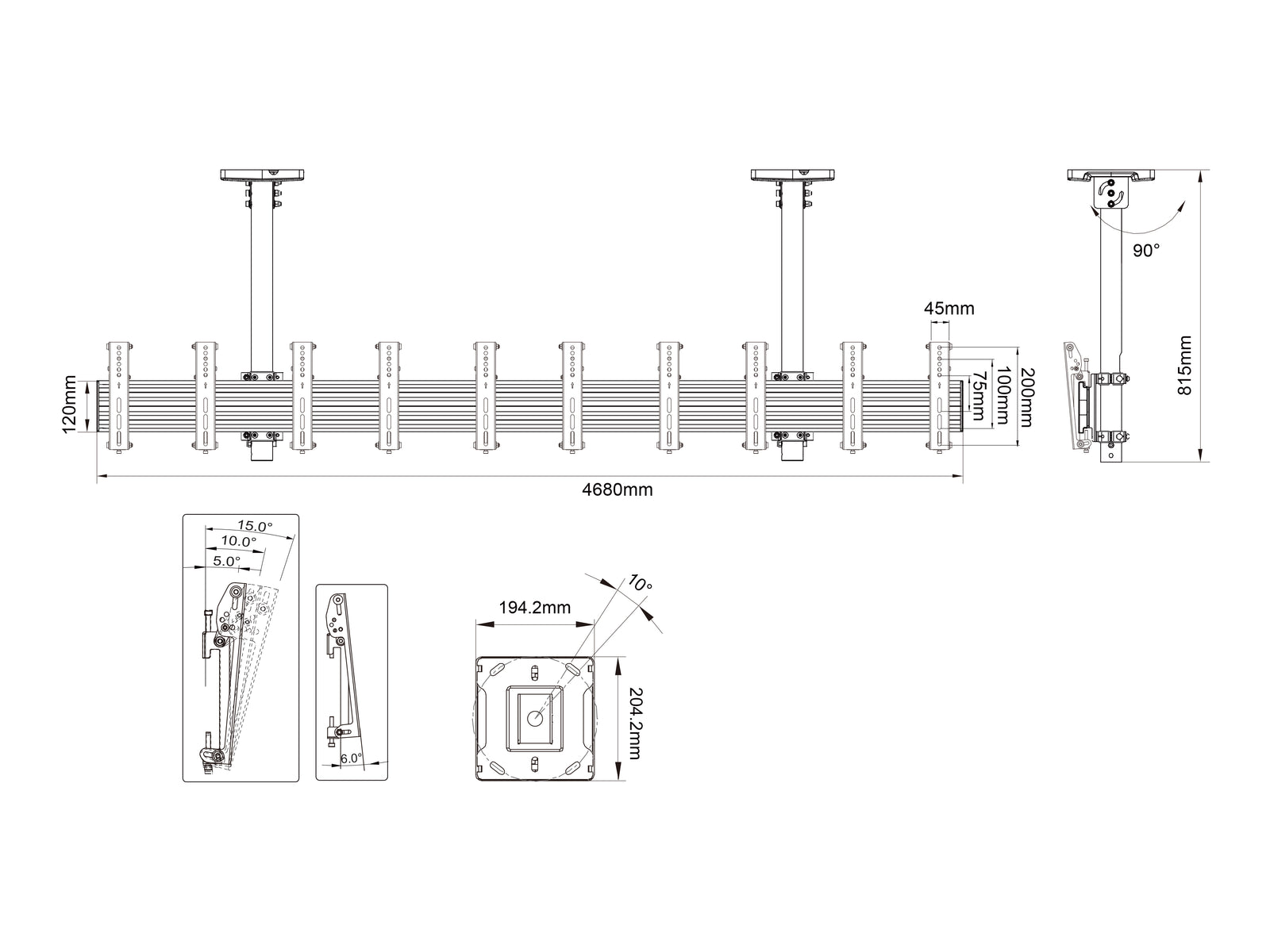 Multibrackets M Menu Board Pro 5-Screen Ceiling Mount For 32"-43" Screen | VESA 200x200 Ceiling Mount Bracket Multibrackets