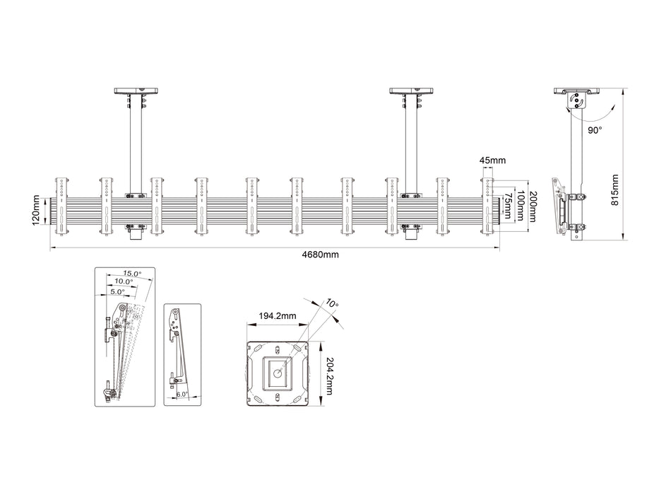 Multibrackets M Menu Board Pro 5-Screen Ceiling Mount For 32"-43" Screen | VESA 200x200