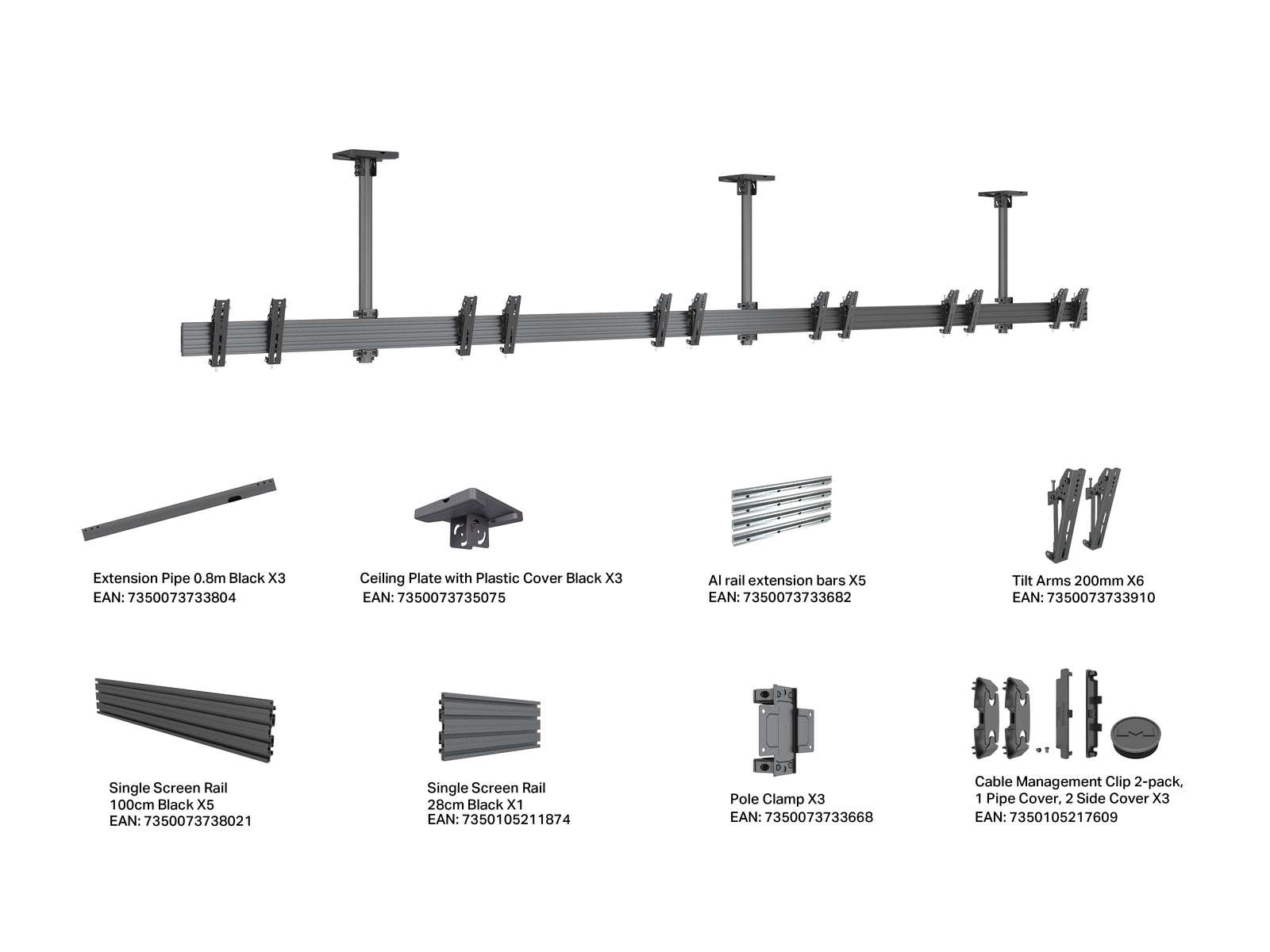 Multibrackets M Menu Board Pro 6-Screen Ceiling Mount For 32"-43" Screen | VESA 200x200 Ceiling Mount Bracket Multibrackets