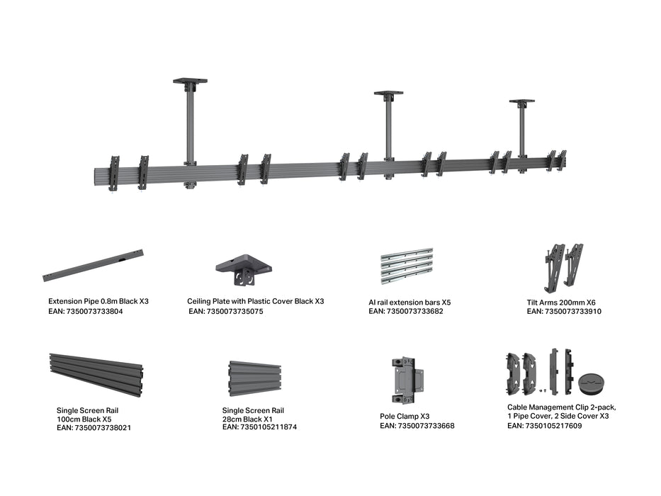 Multibrackets M Menu Board Pro 6-Screen Ceiling Mount For 32"-43" Screen | VESA 200x200