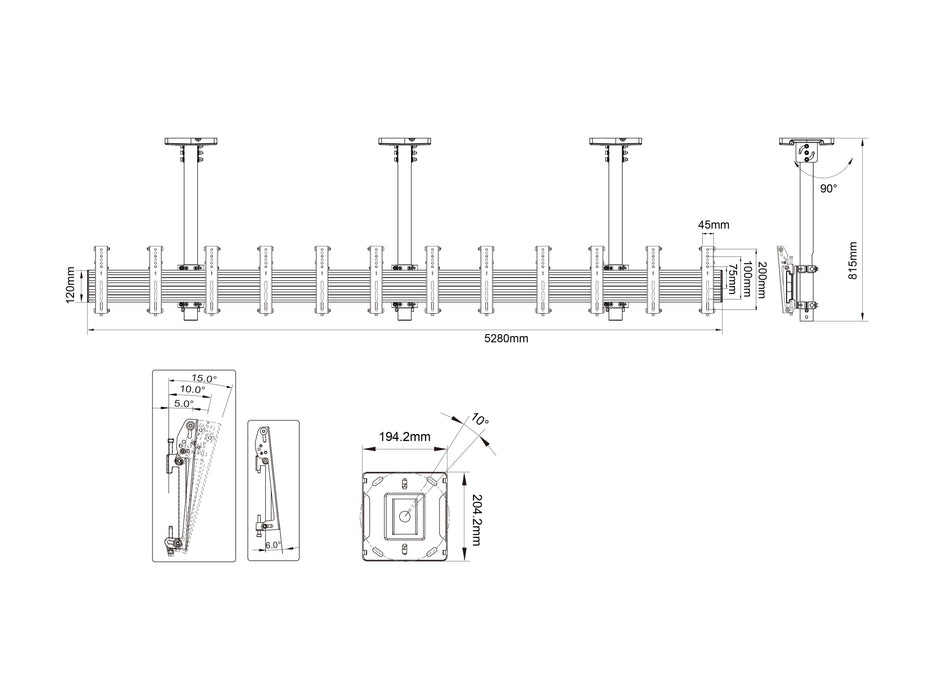 Multibrackets M Menu Board Pro 6-Screen Ceiling Mount For 32"-43" Screen | VESA 200x200