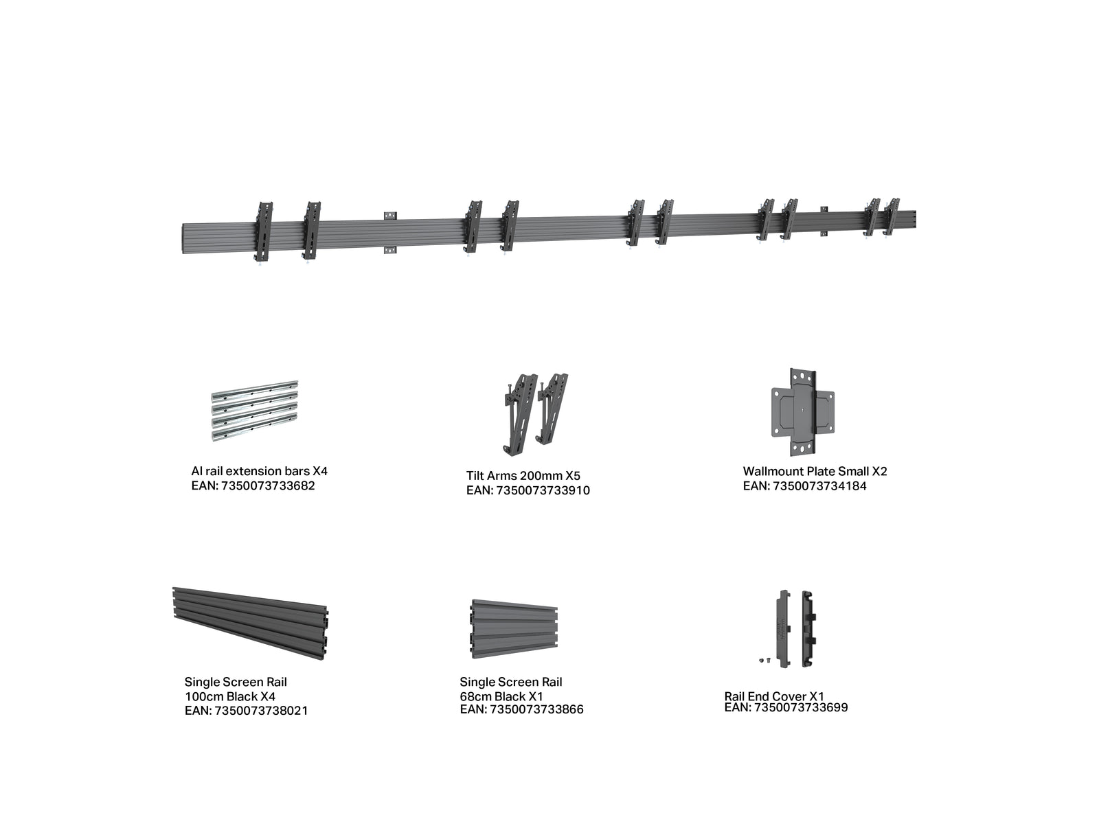Multibrackets M Menu Board Pro 5-Screen Wall Mount For 32"-43" Screen | VESA 200x200 Wall Mount Bracket Multibrackets