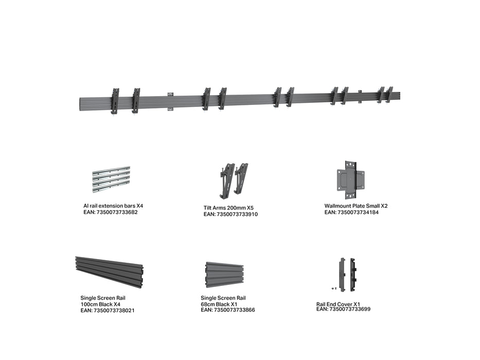Multibrackets M Menu Board Pro 5-Screen Wall Mount For 32"-43" Screen | VESA 200x200