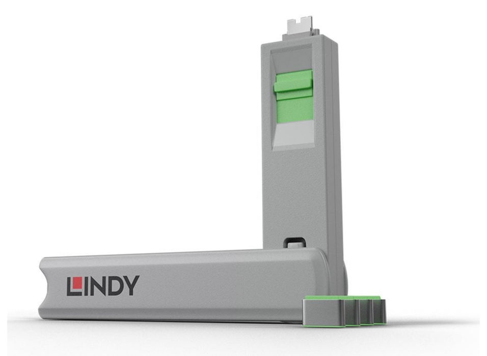 Lindy USB-C Port Blocker Kit, Green (1x Key, 4x Locks) | 40426 Port Blockers Lindy