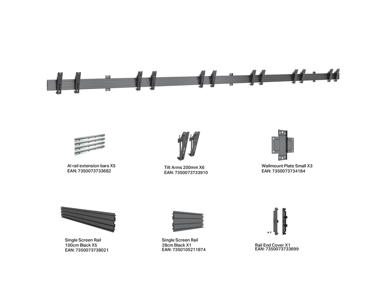 Multibrackets M Menu Board Pro 6-Screen Wall Mount For 32"-43" Screen | VESA 200x200 Wall Mount Bracket Multibrackets