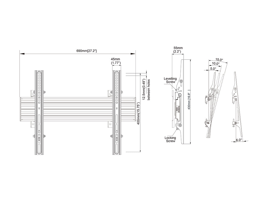Multibrackets MBW1U Tilt 40"-75" Pro Series Wall Mount For 1 Screen Wall Mount Bracket Multibrackets