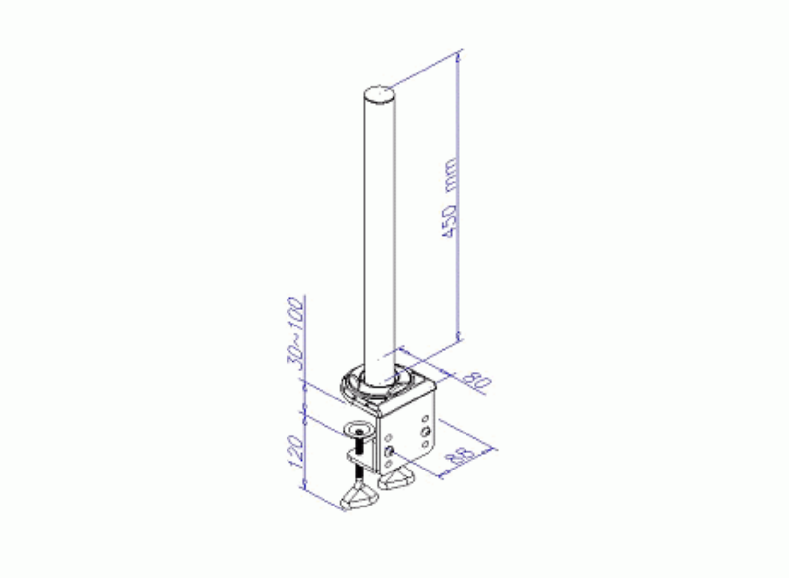 Lindy 450mm Desk Clamp Pole - Silver | 40692 Pole Mount Lindy