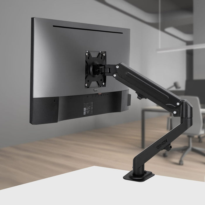 Lindy 17" - 27" Single Desktop Gas Arm Display Mount - Black | 40707 Monitor Arm Desk Mount Lindy