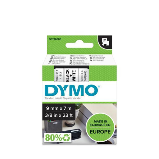 DYMO D1 Black on White 9mm x 7m Standard Labels | 40913 Labelling Tapes DYMO
