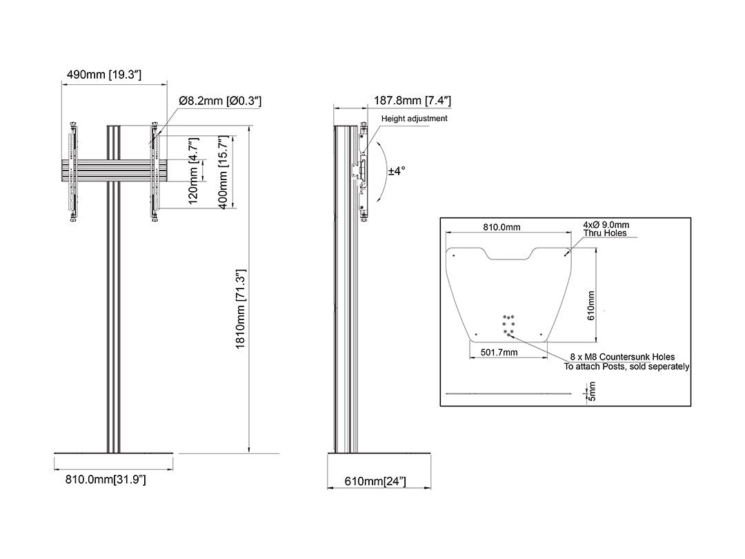 Multibrackets MBFSC1U M Floorstand Column Pro - (40"-75") Floor Stand Multibrackets