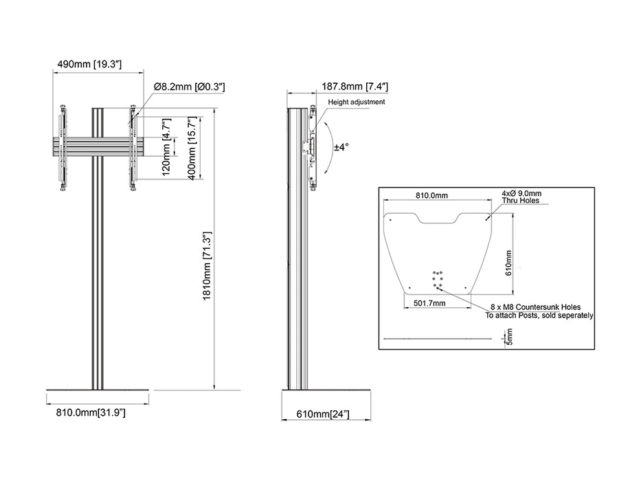 Multibrackets MBFSC1U M Floorstand Column Pro - (40"-75")