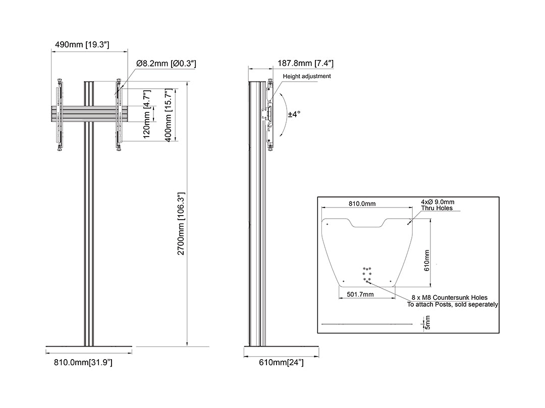 Multibrackets MBFSC1U M Floorstand Column Pro - (40"-75") Floor Stand Multibrackets