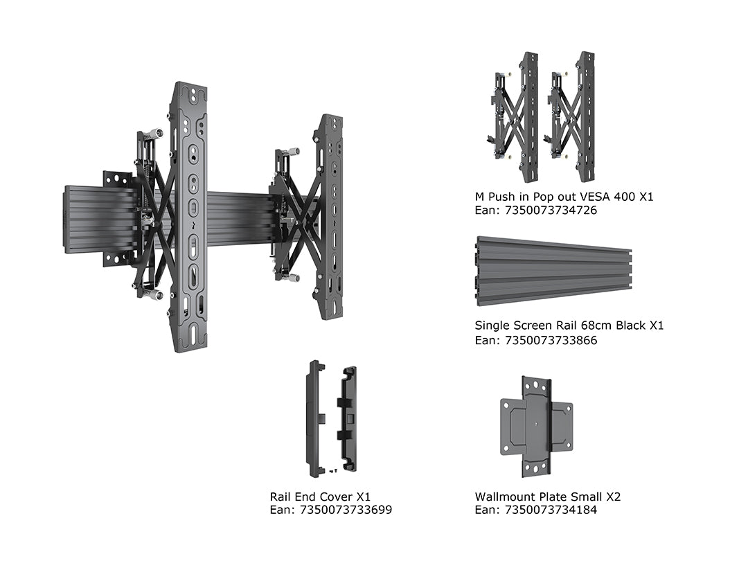 Multibrackets MBW1U Push In Pop Out M Wallmount Pro - (40" - 75") Wall Mount Bracket Multibrackets