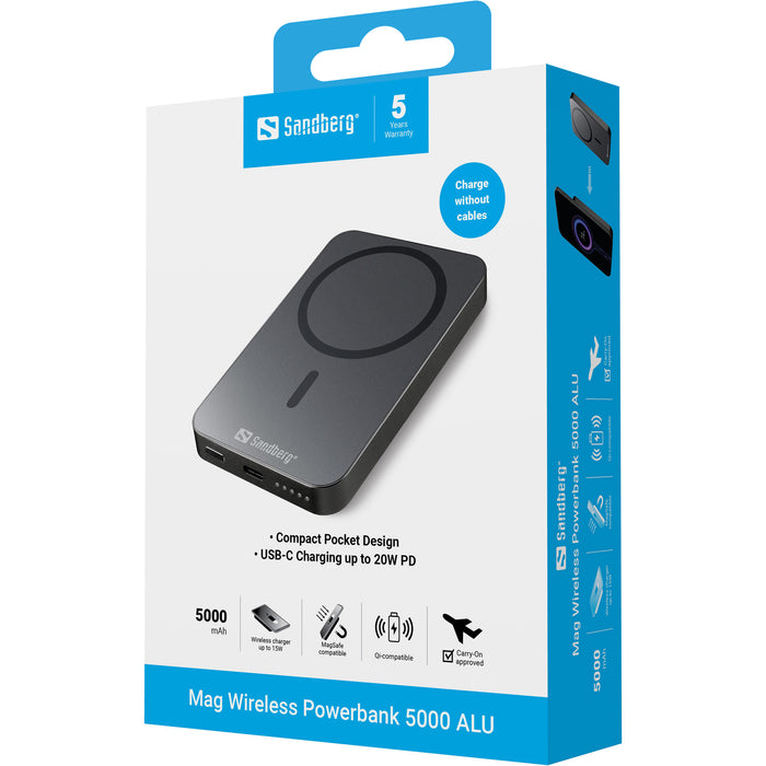 Sandberg 5.000 mAh Magnetic Wireless Powerbank ALU | 420-96