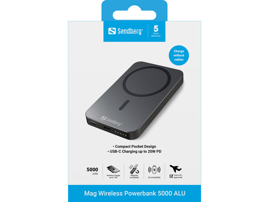 Sandberg 5.000 mAh Magnetic Wireless Powerbank ALU | 420-96