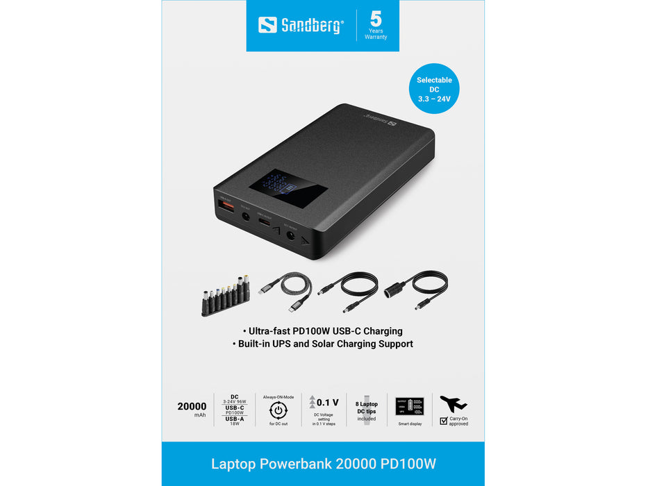 Sandberg Laptop Powerbank 20000mAh PD 100W | 421-27