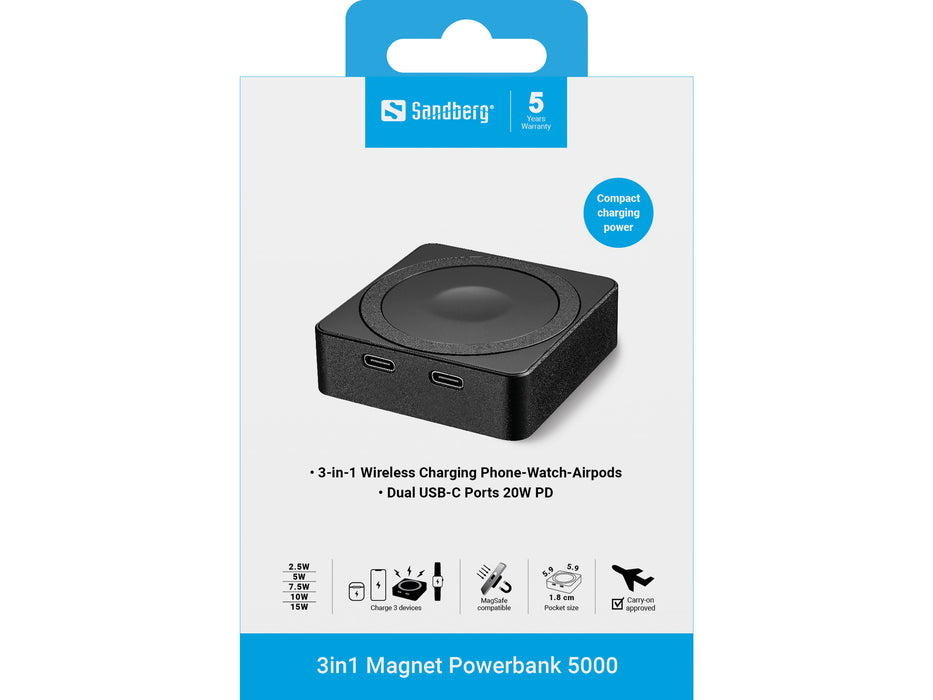 Sandberg 3in1 5000 mAh Magnet Powerbank | 421-28