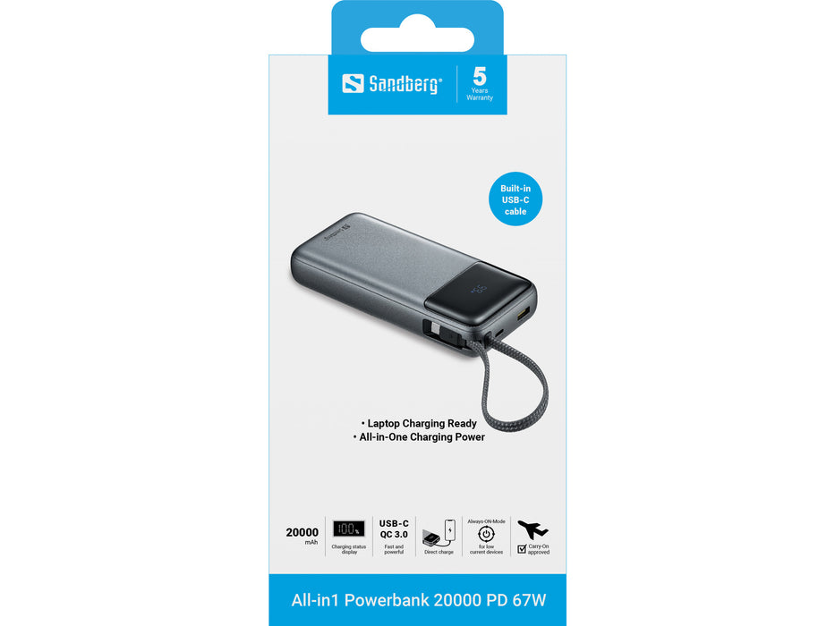 Sandberg 20.000 mAh All-in-One PD 67W Powerbank | 421-29