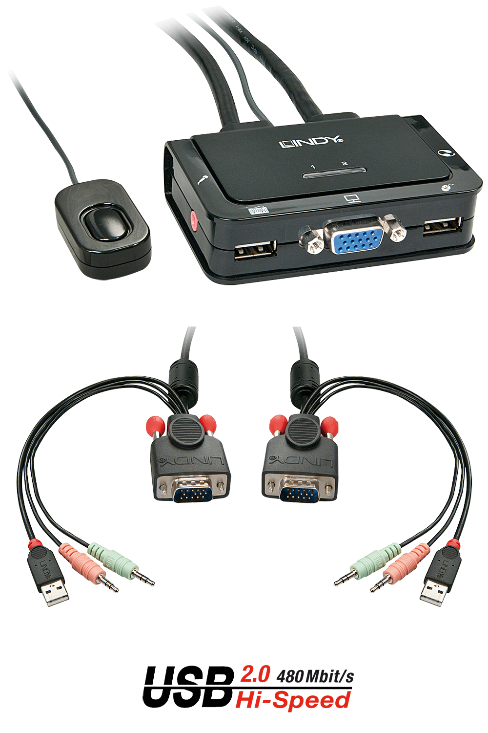 Lindy 2 Port VGA, USB 2.0 & Audio Cable KVM Switch | 42342 Switches Lindy
