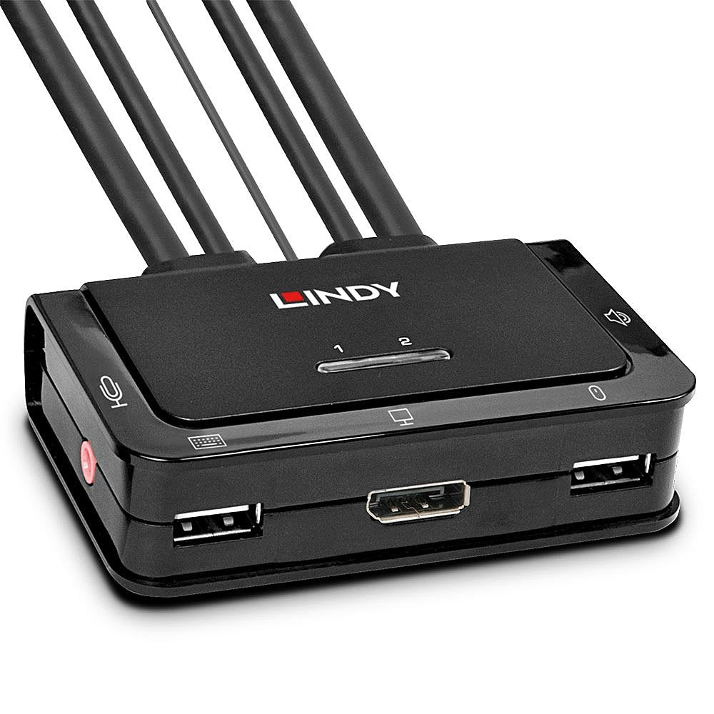 Lindy 2 Port DisplayPort 1.2, USB 2.0 & Audio Cable KVM Switch | 42344 Switches Lindy