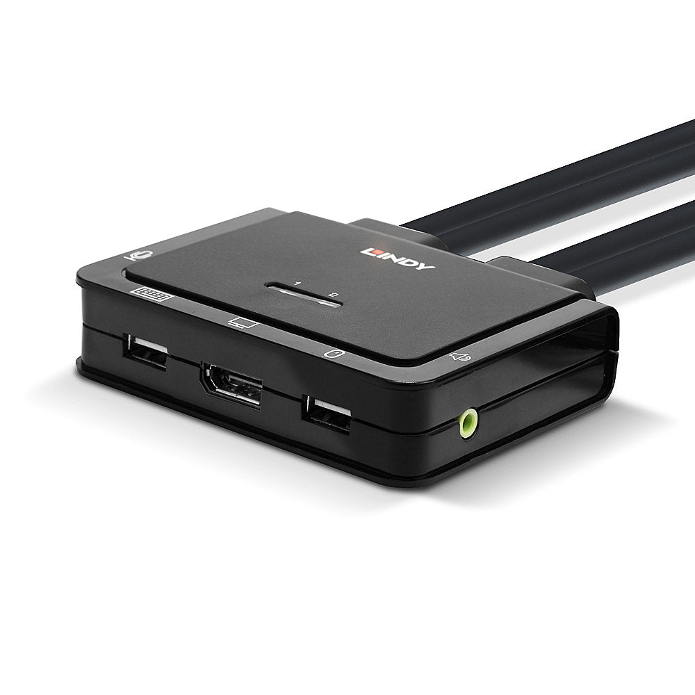 Lindy 2 Port DisplayPort 1.2, USB 2.0 & Audio Cable KVM Switch | 42344 Switches Lindy