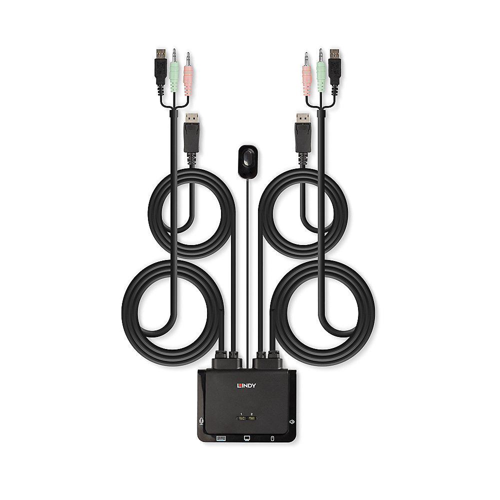 Lindy 2 Port DisplayPort 1.2, USB 2.0 & Audio Cable KVM Switch | 42344 Switches Lindy