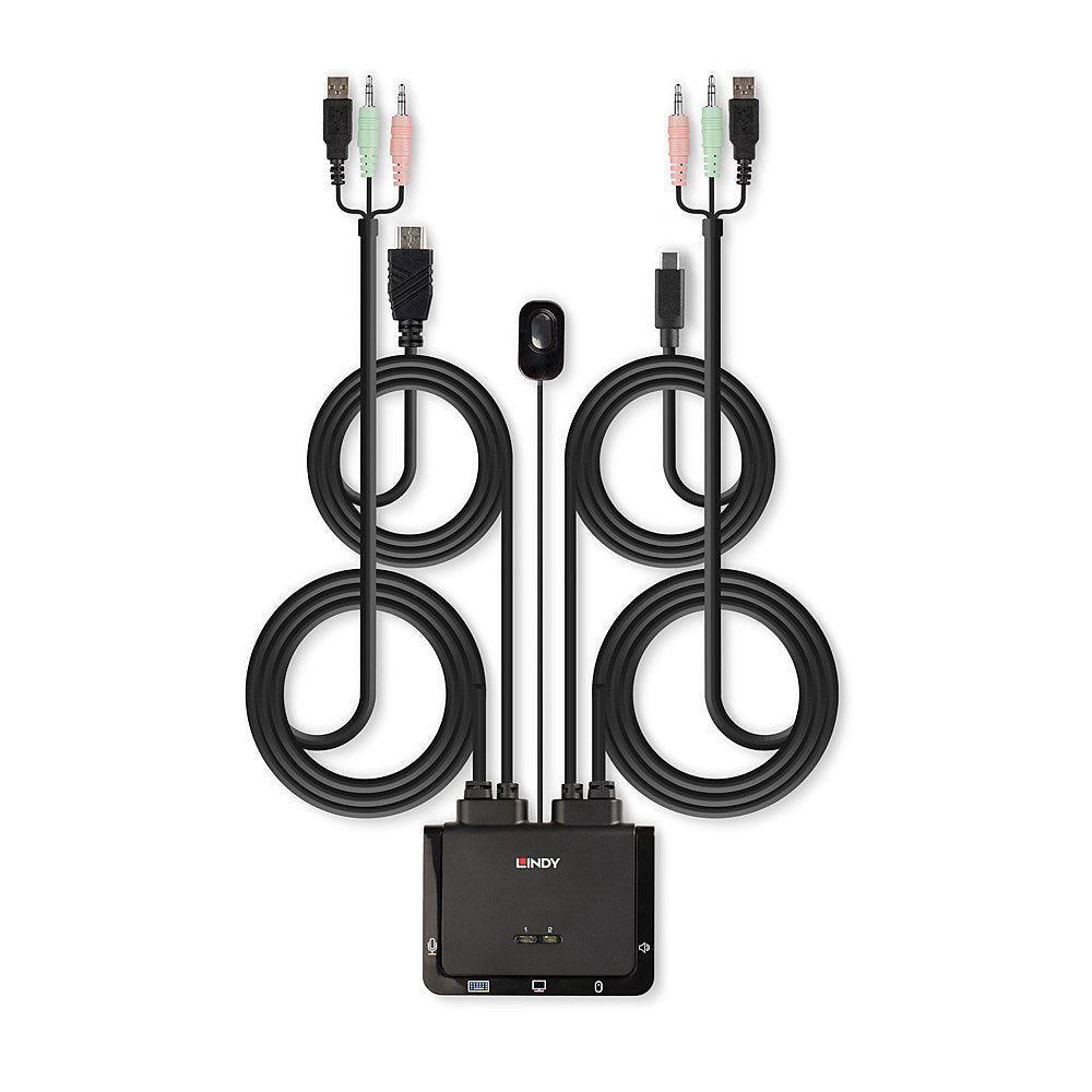 Lindy 2 Port HDMI 4K60, USB Type C, USB 2.0 & Audio Cable KVM Switch | 42347 Switches Lindy