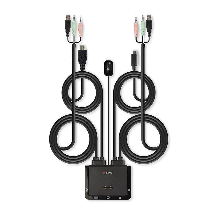 Lindy 2 Port HDMI 4K60, USB Type C, USB 2.0 & Audio Cable KVM Switch | 42347 Switches Lindy