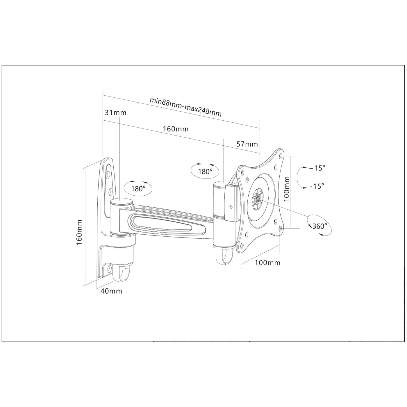 Manhattan 13" - 27" Articulating Display Wall Mount With Tilt | 423700 Wall Mount Bracket Manhattan