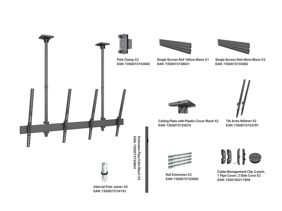 Multibrackets MBC2UHD M Pro 1.5m 2-Screen Ceiling Mount For Up to 86" Screens | 7340234814244