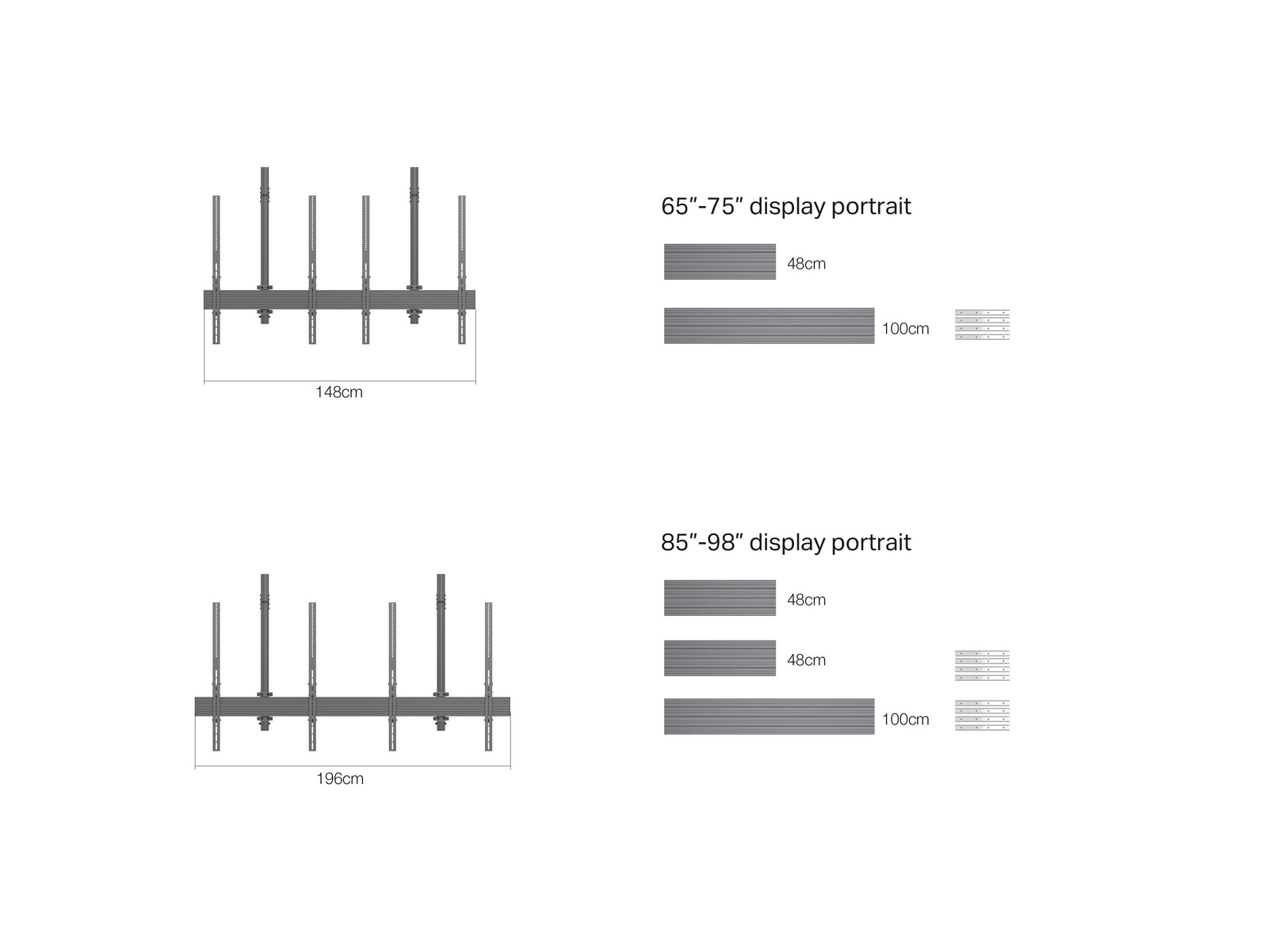 Multibrackets MBC2UHD M Pro 1.5m 2-Screen Ceiling Mount For Up to 86" Screens | 7340234814244 Ceiling Mount Bracket Multibrackets