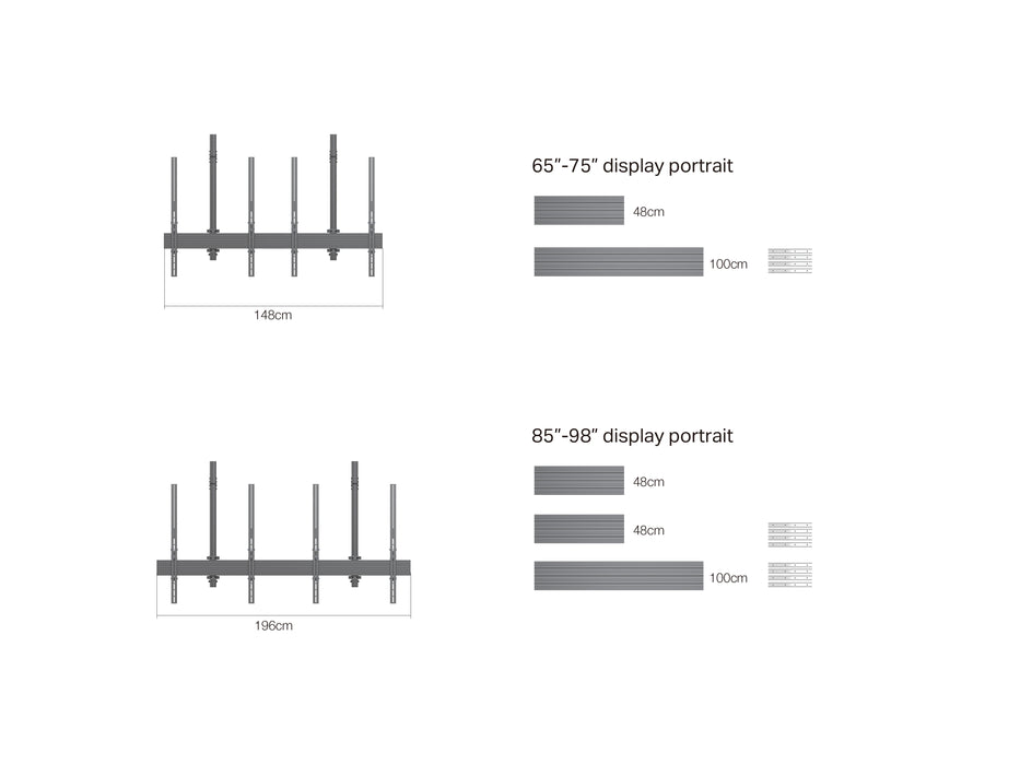 Multibrackets MBC2UHD M Pro 1.5m 2-Screen Ceiling Mount For Up to 86" Screens | 7340234814244