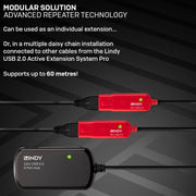 Lindy 12m USB 2.0 Active Extension Pro 4 Port Hub | 42783 USB Hub & Docking Station Lindy