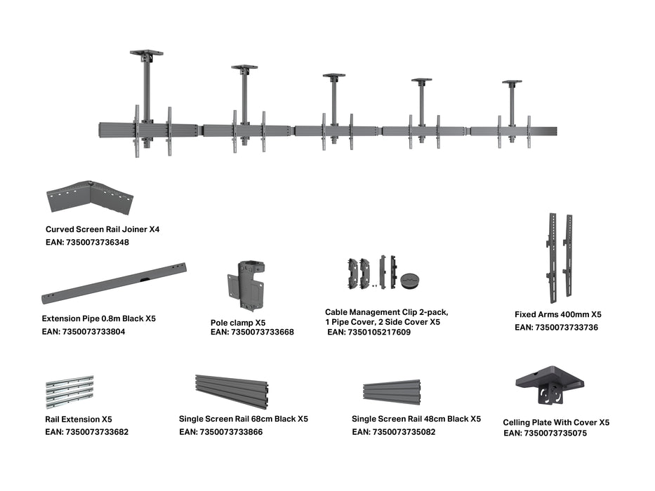 Multibrackets M Menu Board Pro 5-Screen Ceiling Mount For 40"-65" Screen | VESA 600x400