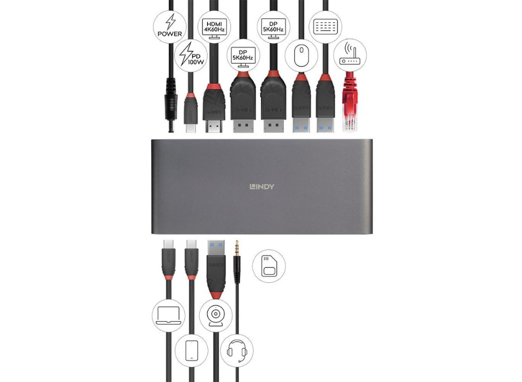 Lindy DST-Pro 5K XT, USB-C Laptop Docking Station | 43349 USB Hub & Docking Station Lindy