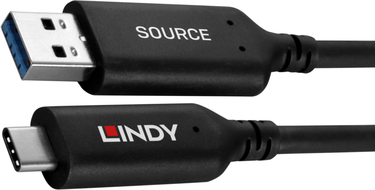 Lindy 50m USB 3.2 5Gbps Type A to C Fibre Optic Hybrid Cable | 43397 USB Cable Lindy