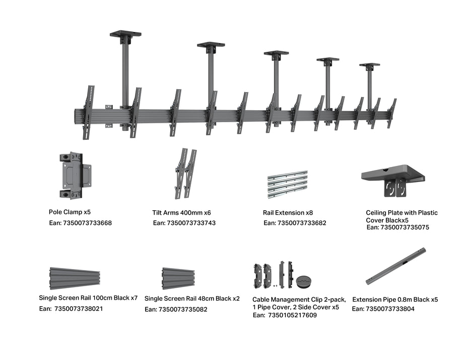 Multibrackets M Menu Board Pro 6-Screen Ceiling Mount For 40"-65" Screen | VESA 400x400
