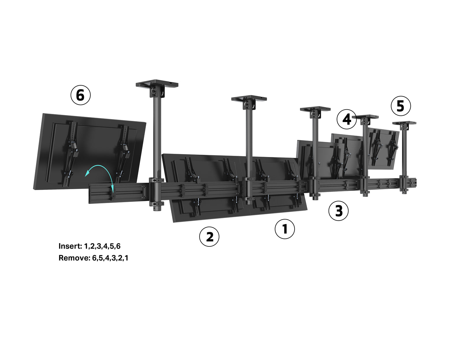 Multibrackets M Menu Board Pro 6-Screen Ceiling Mount For 40"-65" Screen | VESA 400x400 Ceiling Mount Bracket Multibrackets