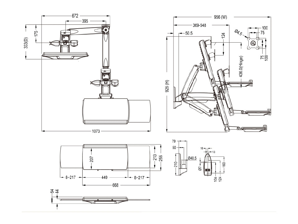 Multibrackets Workstation Arm Single | For 15" - 27" Screens Wall Mount Bracket Multibrackets