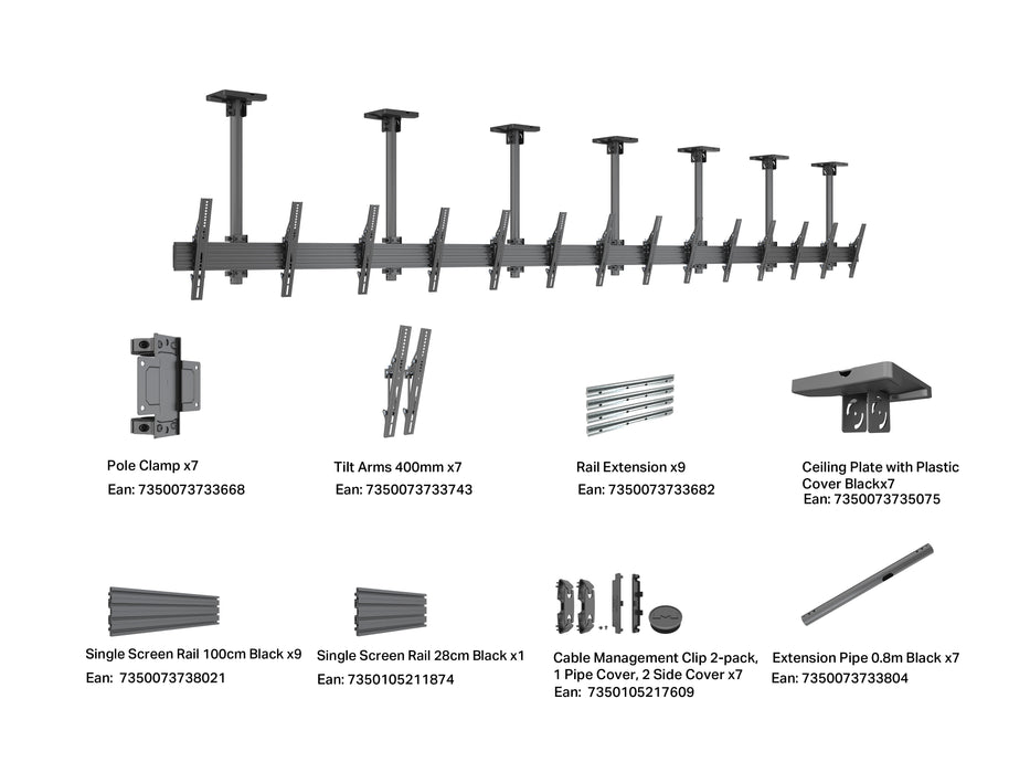 Multibrackets M Menu Board Pro 7-Screen Ceiling Mount For 40"-65" Screen | VESA 400x400