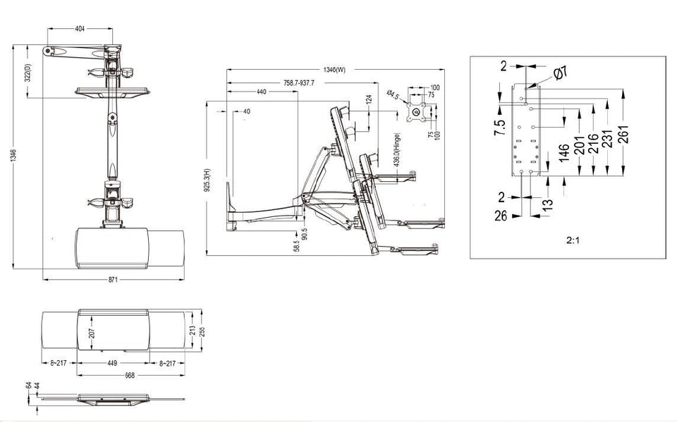 Multibrackets M Workstation Arm Single Extended | For 15" - 27" Screens Wall Mount Bracket Multibrackets