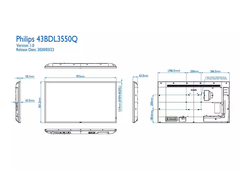 Philips Q-Line | 43BDL3550Q/00 43” 4K Smart Digital Signage Display Digital Signage Display Philips
